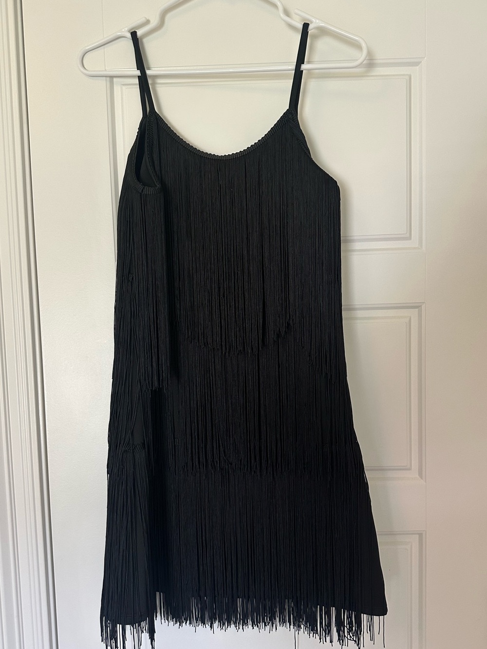 Alythea Black Fringe Spaghetti Strap Mini Dress